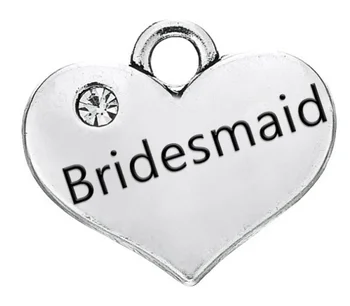 

30pcs bridesmaid lettering Charms Rhinestones Antique silver Heart-shaped pendants Handmade Jewelry Making DIY Supplies Alloy