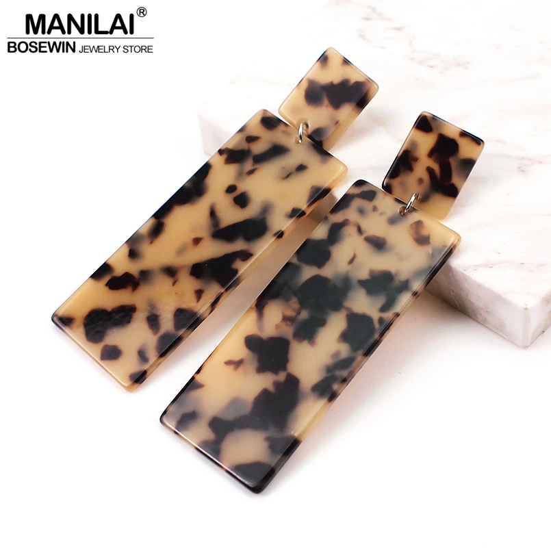 MANILAI Rectangle Acrylic Long Dangle Earrings Big Geometric Acetate Tortoiseshell Earrings For Women Statement Leopard Jewelry