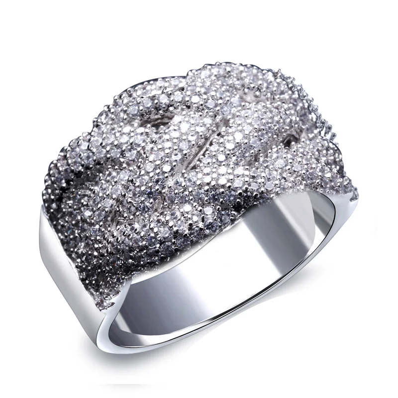 

Unique Abstract Design Cross Pattern Fashion Jewelry Paved Cubic Zirconia Full Crystals Big Chunky Look Women Luxury Finger Ring