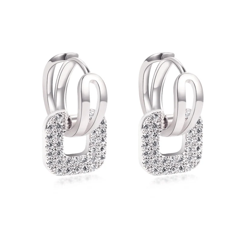 

LNRRABC Crystal Square Stainless Steel Rose Gold Silver Color Hoop Earrings For Women Fashion Jewelry Accessories Gift Brincos