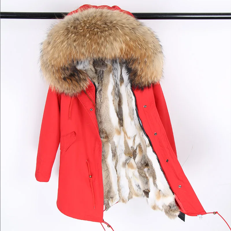 

Winter Jacket Women 2019 Real Fur Coat Natural Raccoon Fur Collar Rabbit Fur Liner Streetwear Outerwear Casual New Fashion