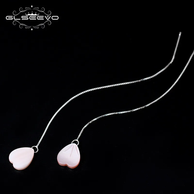 GLSEEVO 925 серебро розовая ракушка любовь длинные висящие серьги для женщин сердце