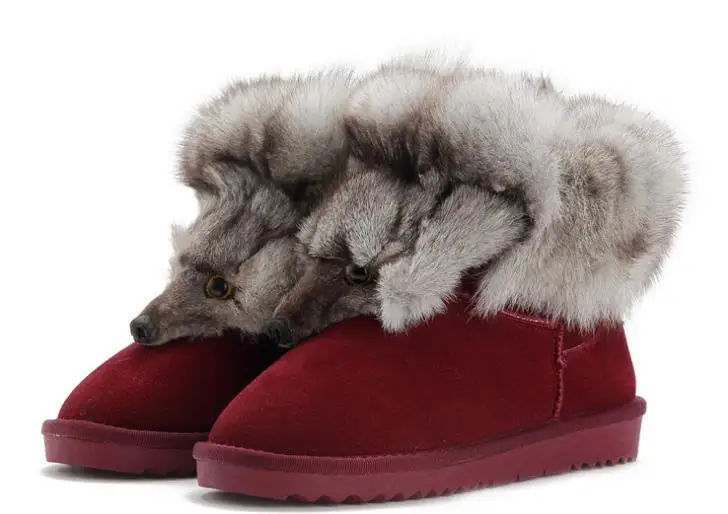

2017 new European winter super thick warm full size leather real hair snow boots