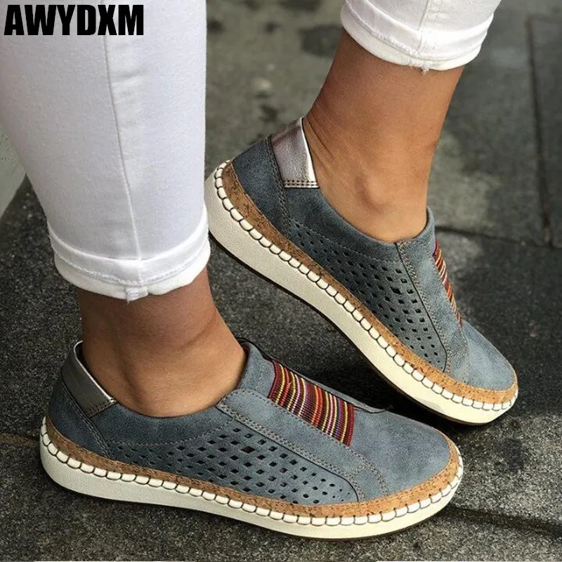 

Women's Casual shoes spring new Mixed Colors Mesh Breathable flats ladies Round head shallow Loafers platform woman shoes S105