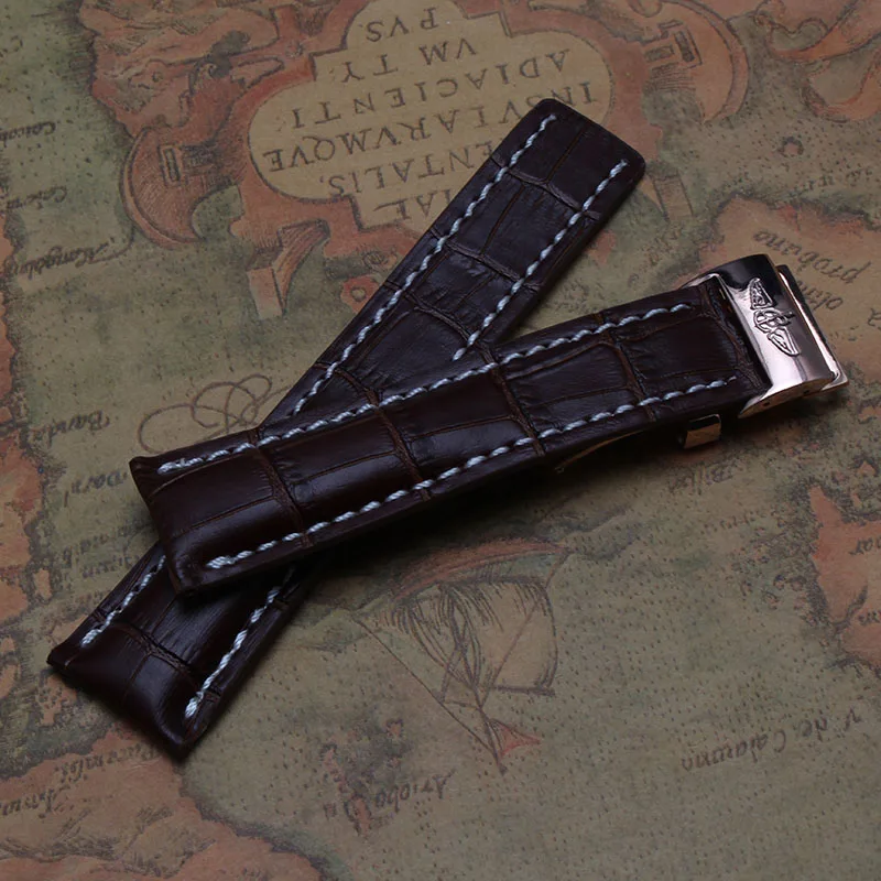 new arrival 22mm 24mm Watchband High Quality Brown Leather Watch bracelet with rosegold clasp deployment for