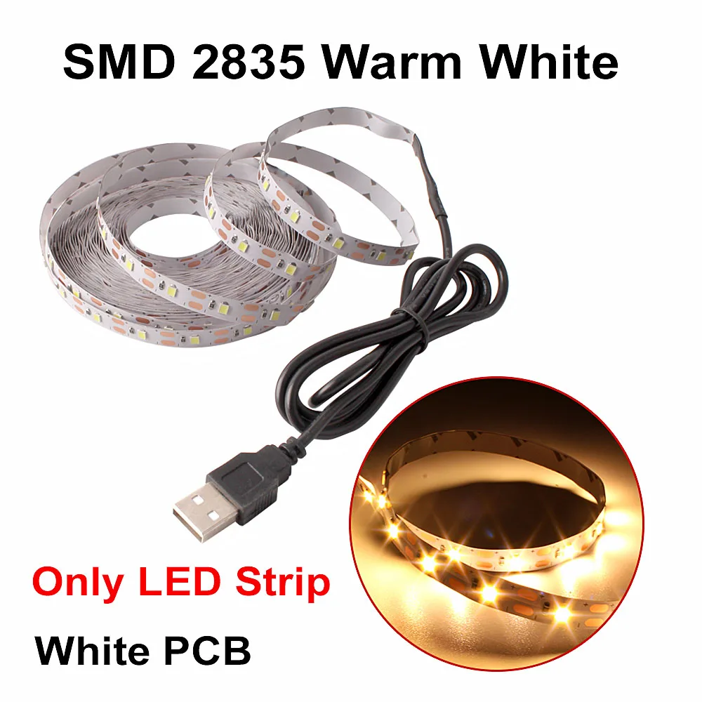 2835 Warm White DC5V Светодиодная лента USB гибкая 5050 RGB светодиодный светильник Ambilight ТВ фоновое освещение музыка/Bluetooth/RF/ИК контроллер светодиодный светильник - Испускаемый цвет: 2835 Warm White