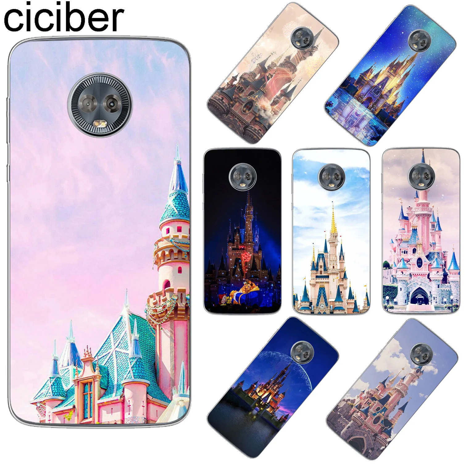 

ciciber For Motorola Moto C Z2 Z3 ONE P30 G4 G5 G5S G6 E4 E5 Play Plus Power M X4 Soft TPU Phone Cases Cinderella Castle Fundas