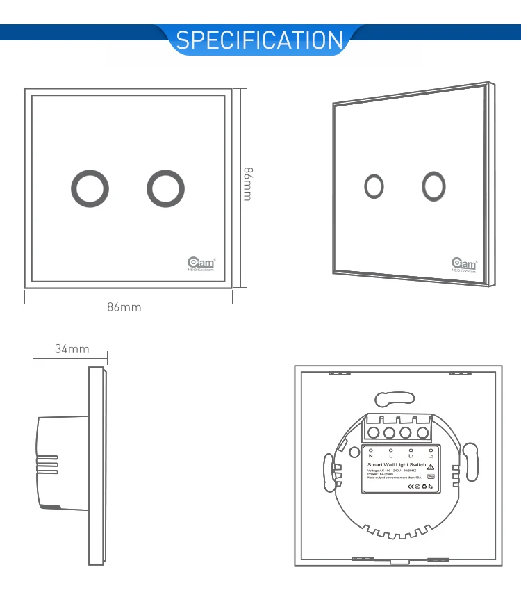 NEO Coolcam NAS-SC01ZE умный дом Z-Wave Plus 2CH ЕС выключатель света совместимый с Z-wave 300 серии и 500 серии