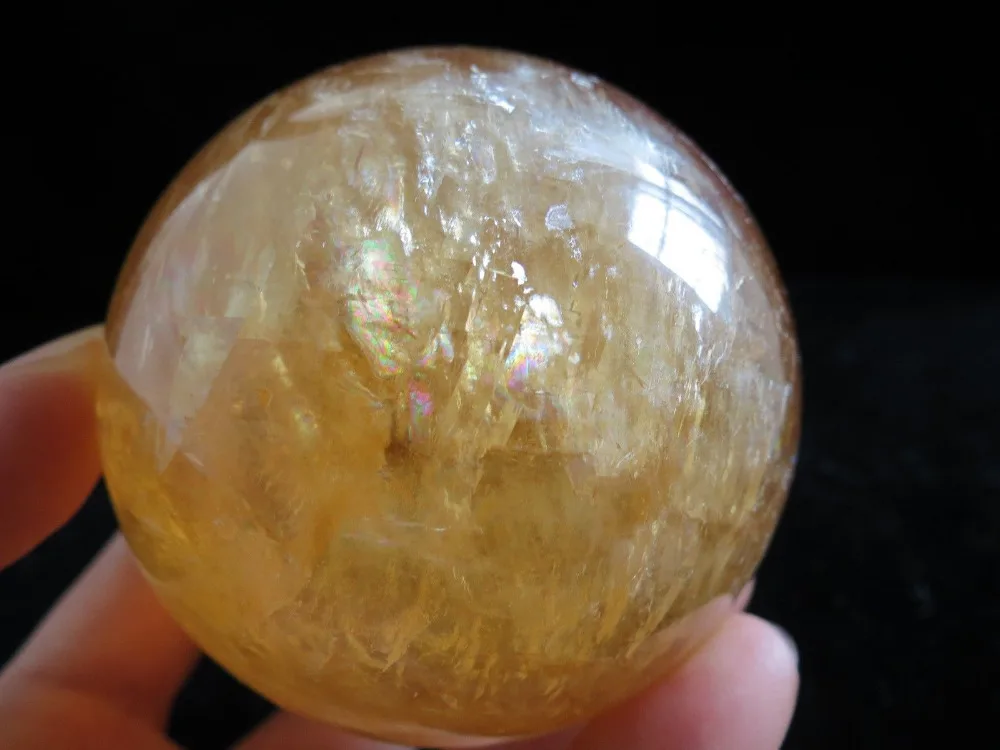 

WW 05357 rainbow natural yellow calcite quartz crystal sphere ball