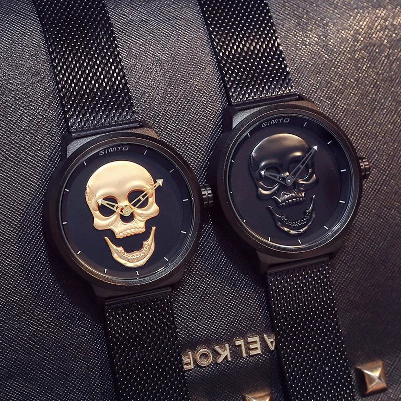 Creative Skull Pattern Casual Women Watches Gold Skeleton Stylish Top Fashion Trend Black Quartz Lady Wristwatch Party Gifts