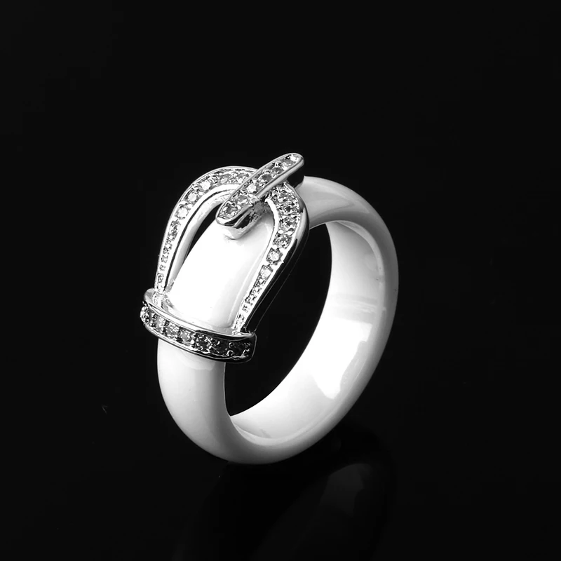 New Ring Jewelry CZ Stone Stainless Steel Belt Crown RING Black White Big Size 10 11 12 Ceramic Big Ring For Men Women Jewelry 3