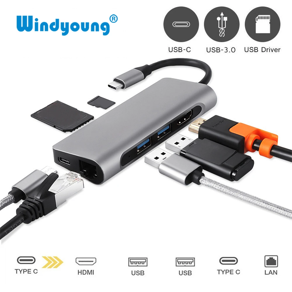 

7 IN 1 USB C HUB USB-C HDMI 4K Gigabit Ethernet Rj45 Adapter USB 3.1 SD/TF Card Reader for MacBook Pro iPad Type C Hub Hdmi USB