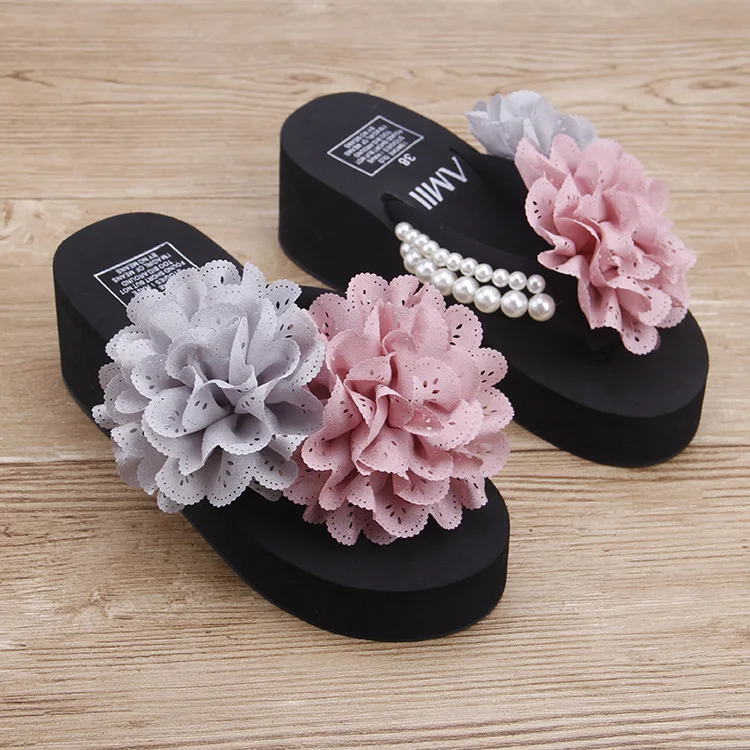 Chiffon Flower Sandal Hollow Platform Sandals Fashion Pearl Flip Flops Slippers Hot Sale Cheap Comfort Womens Shoes50
