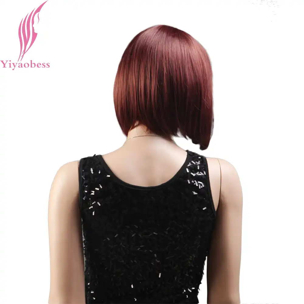 Yiyaobess Synthetic Straight Auburn Short Bob Wig With Bangs