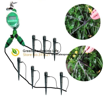 

30m 4/7mm Garden Hose Drip Irrigation System Plant Automatic Watering Kits Garden Irrigation Adjustable 8-Hole Spike Drippers