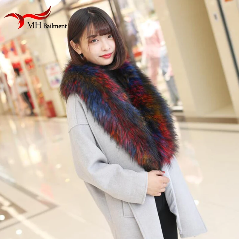 

Women Winter Scarf Faux fur Scarf Brand Coat Hood Fur Collar Decor Shawl Multicolor Fake Girl Neckerchief Scarf Hat Glove Sets 0
