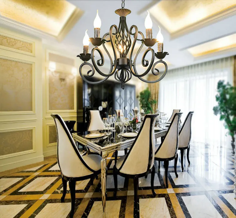 Современная винтажная Классическая железная черная люстра с подсвесветильник