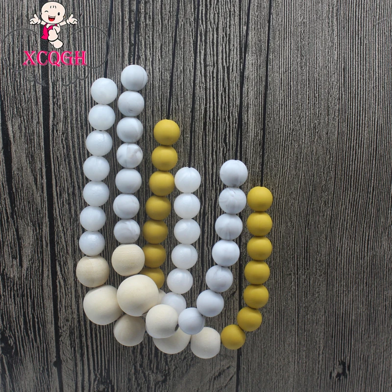 

XCQGH Silicone Teething Necklace Wooden Beads Marble Silicone Beads Nursing Necklace Jewelry Teether Chewing Beads