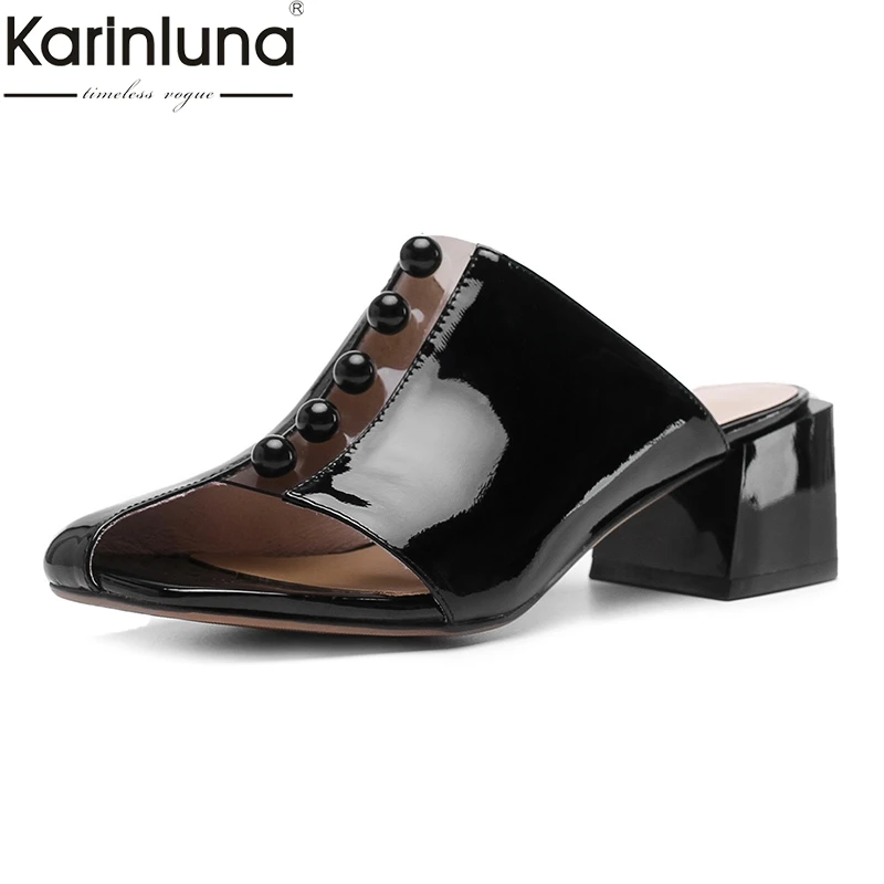 

Karinluna 2019 women's genuien leather slip on women shoes woman casual party office lady spring summer mules female shoes