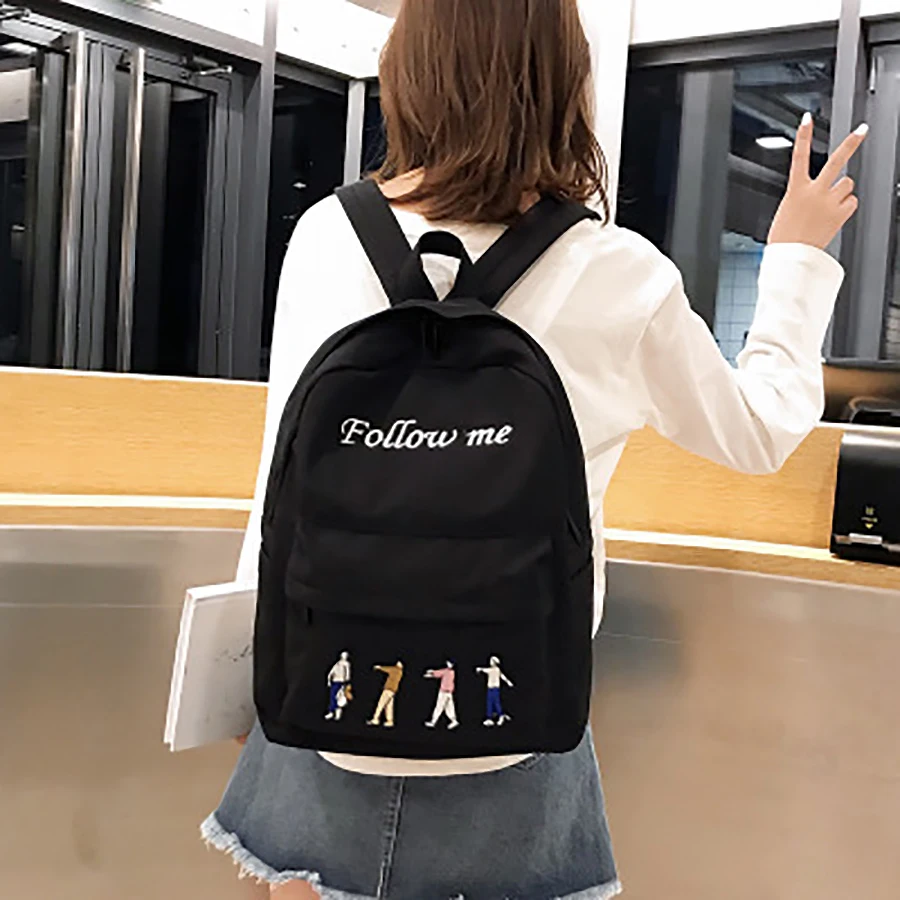 

Harajuku Campus Student Schoolbag For Girls Casual Alphabet Character Embroidery Backpack Large Capacity Oxford Travel Back Pack