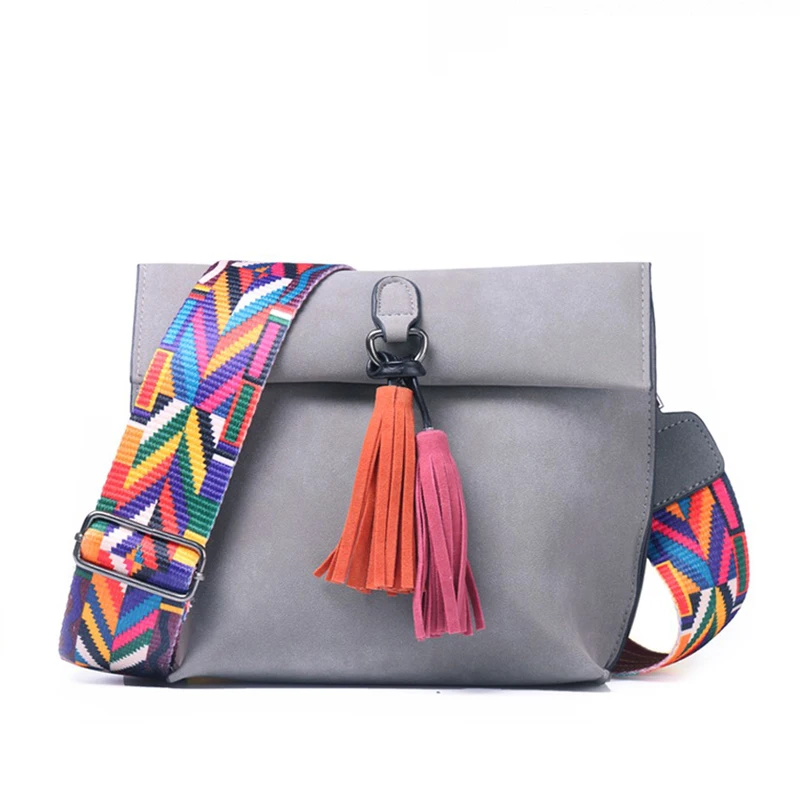 Bolso bandolera de diseño de cuero para mujer daunavía para chicas con borla de colores bolso de hombro para mujer pequeños bolsos con solapa