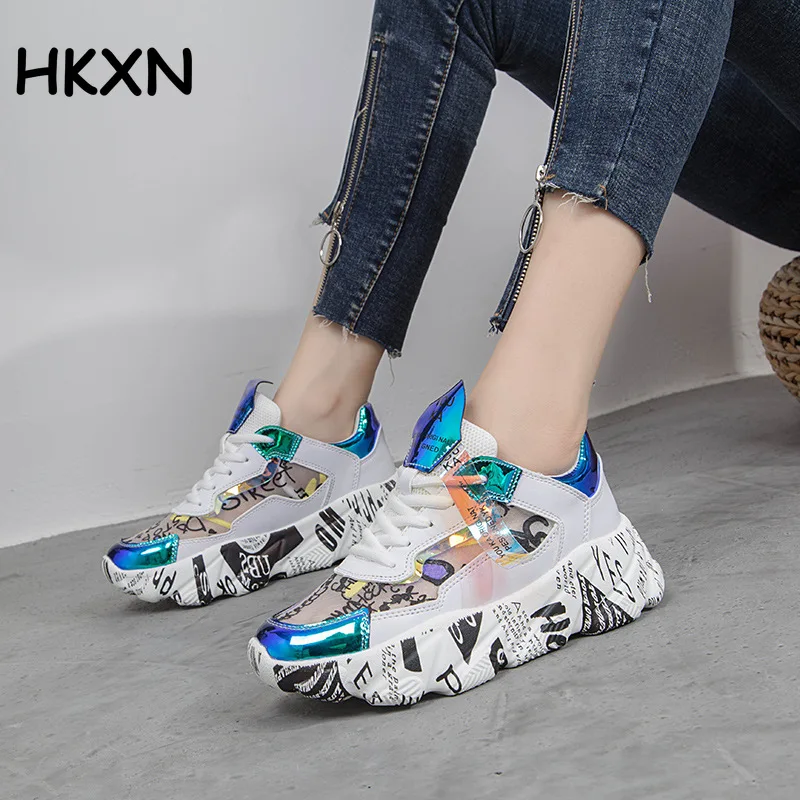 

Women Sneakers Platform Shoes Woman Spring Autumn Pink Shiny Bling Vulcanize Shoes Flats chunky sneaker Lace Up Women's Sneakers