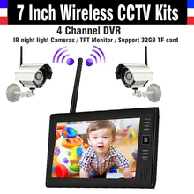 7 дюймовый монитор Беспроводной CCTV комплект 2,4 ГГц 4CH канала система Скрытого видеонаблюдения CCTV DVR 2 шт. Беспроводной камеры аудио Ночное Видение безопасности дома Системы
