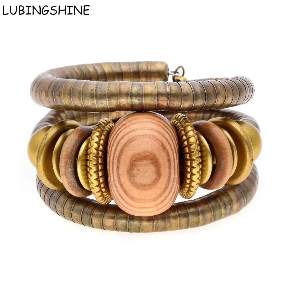 

LUBINGSHINE Vintage Multilayer Bracelets Chain Wood Beads Antique Bronze Tone Adjustable Bangles For Women Jewelry B591
