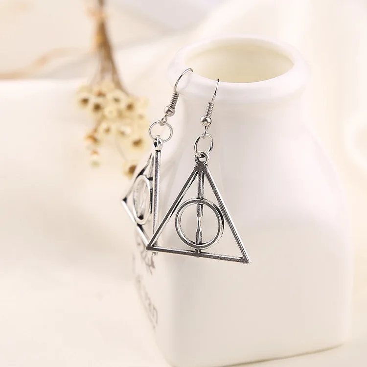 

24 Pairs/Lot Triangle Hot Sale Abstract Deathly Hallows Drop Earrings 2 Colors Statement Dangle Earrings Bulk Wholesale
