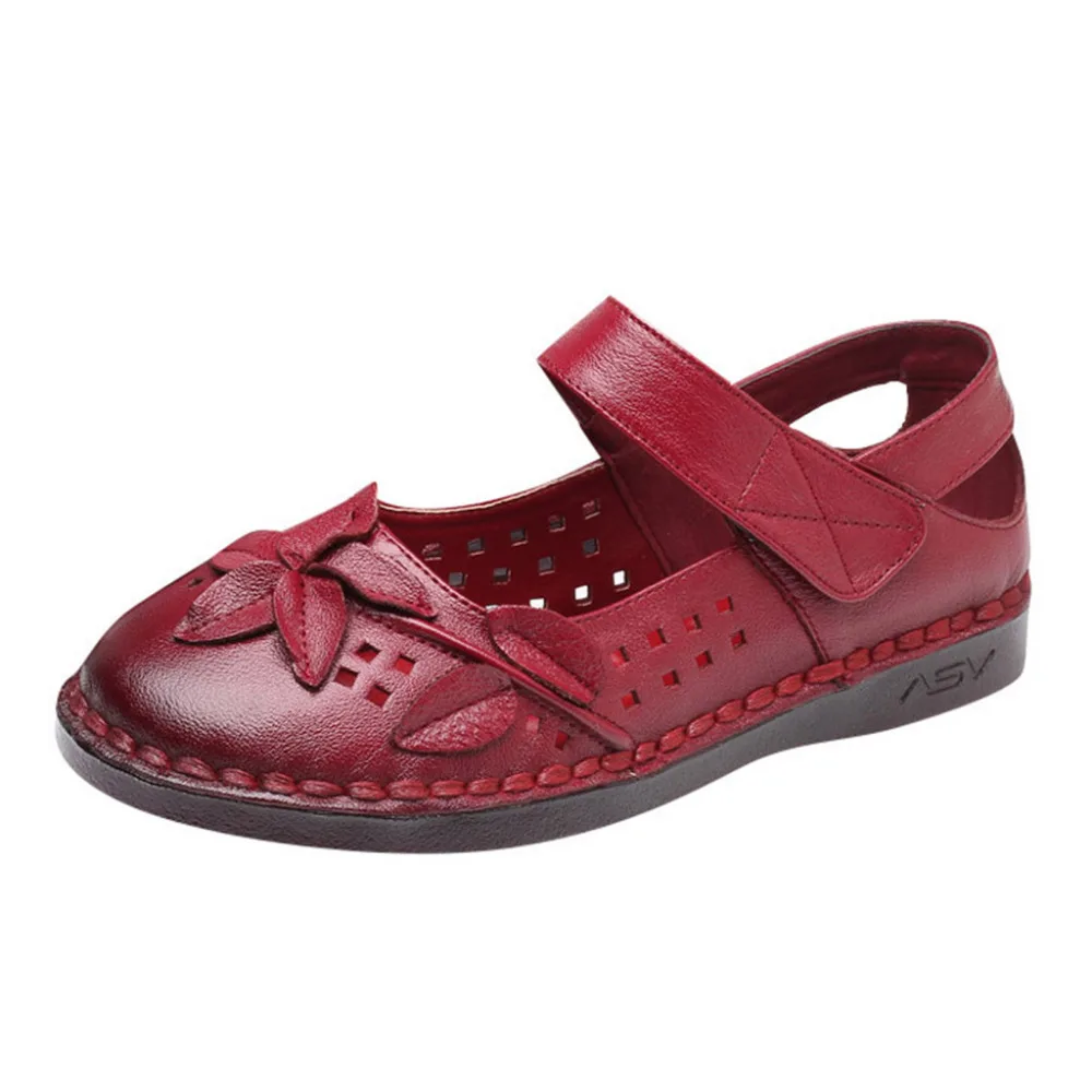 2019 Women's large size sneakers casual comfort soft leather flower hook ring shoes flat non-slip sneakers sport for ladies 40J5 (3)