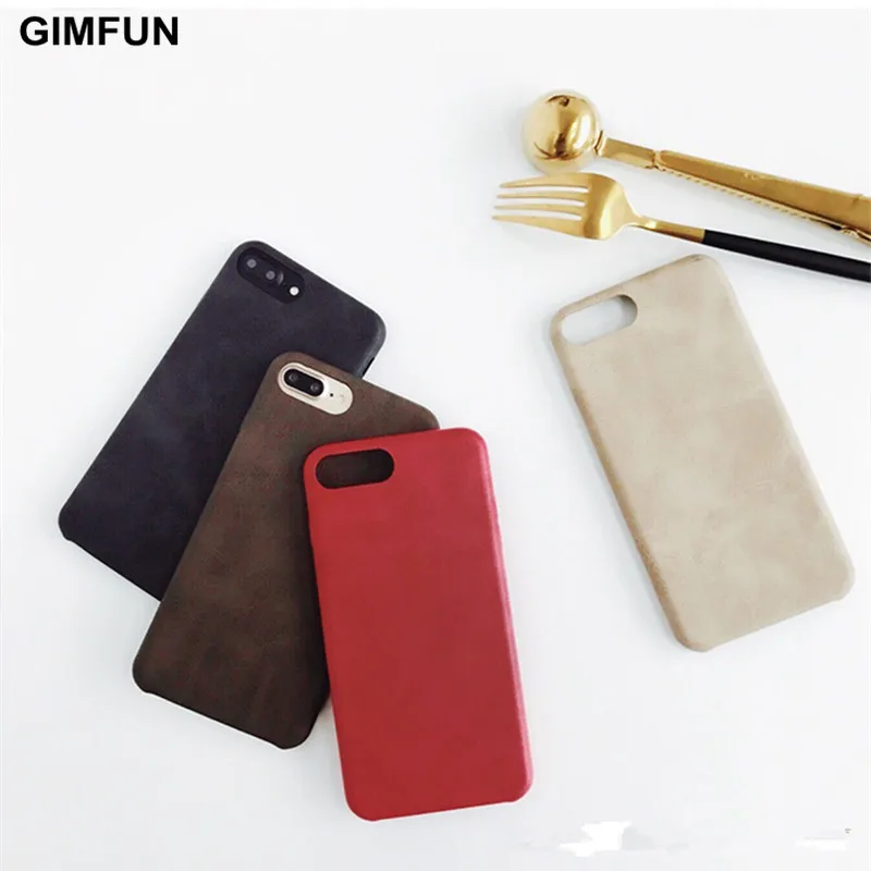 

GIMFUN Simple Art Solid Color Pu Leather Phone Case for IPhone 7 7plus 6 6s 6plus 8 X Case Soft Tpu Back Cover Bags Brown