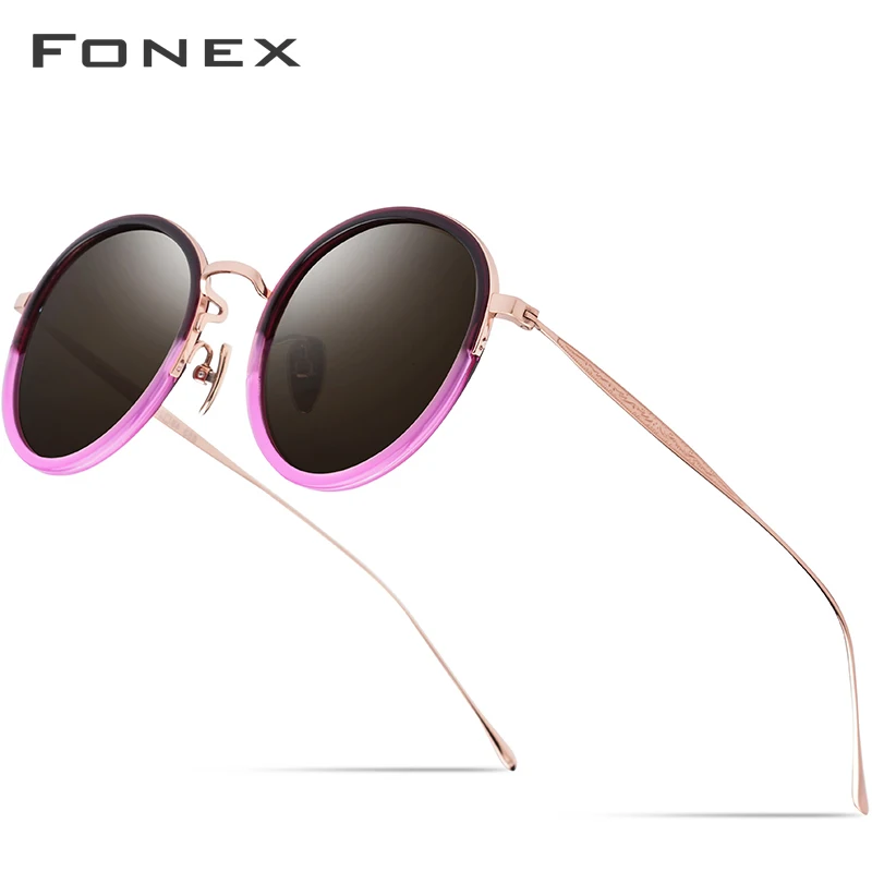 FONEX Очки солнцезащитные унисекс зеркальные Круглые из титана и ацетата|Женские