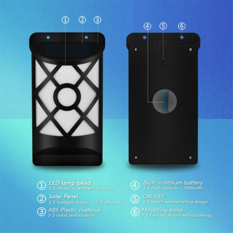 IP65 Waterproof  Flashing Flame Light Solar Light Outdoor Night Light Garden Lighting Flame Wall Lamp ABS Material Sun Powered 