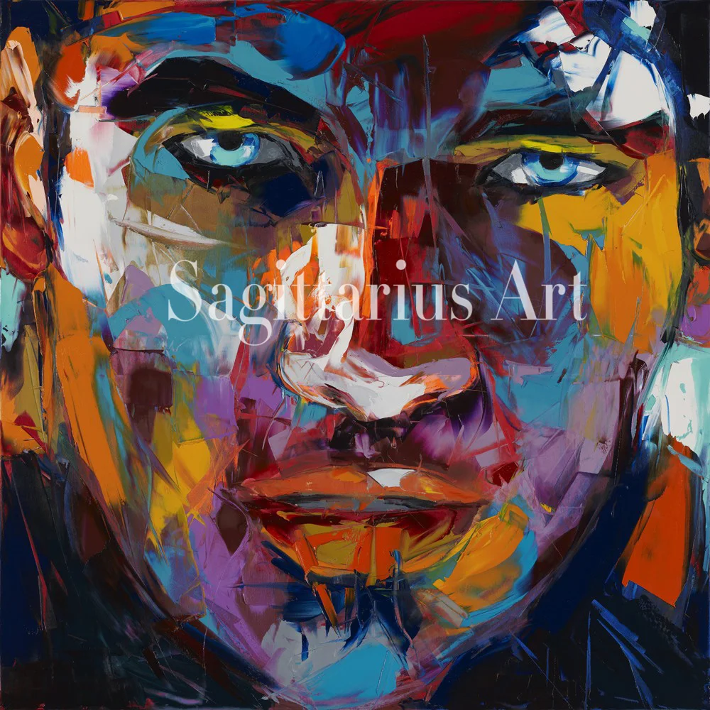 

Hand Painted Cool Face Art Francoise Nielly Designer Palette knife Untitled 129 Oil painting canvas Bedroom hallway Wall Decor