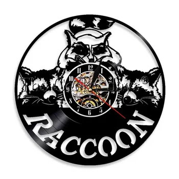 

1Piece Raccoons Wall Clock Woodland Animals Decor Vinyl Record Wall Art Decorative Vinyl Clock For Wildlife Lover Gift