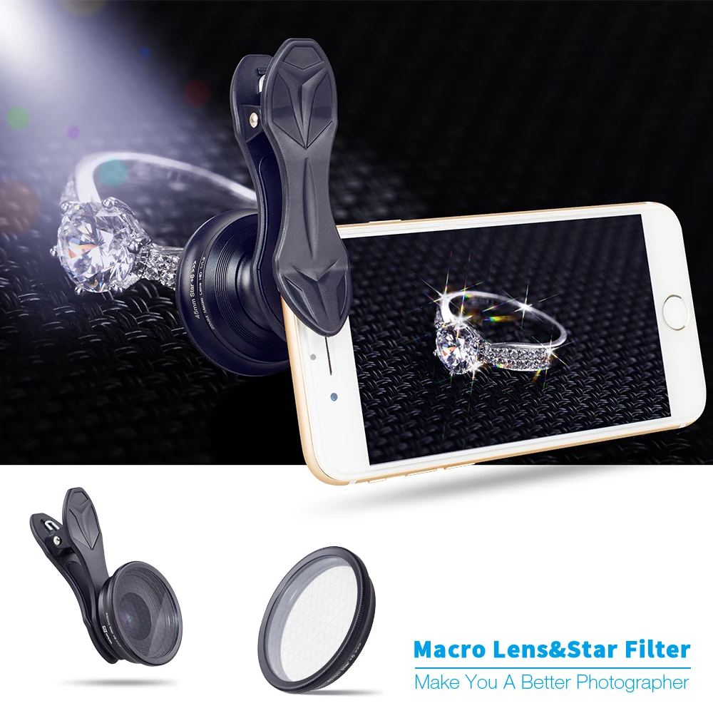Apexel العدسات 25 ملليمتر سوبر ماكرو عدسة كاميرا الهاتف المحمول مع ستار تصفية التصوير الماكرو lentes لآيفون 6 6 ثانية 7 8 × سامسونج