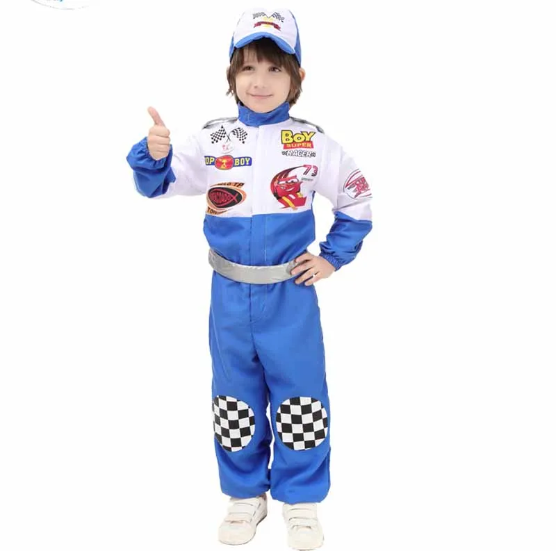 Детский карнавальный костюм для мальчиков на Хеллоуин; красный костюм для гоночного автомобиля; Детский костюм гоночного водителя; нарядное платье; маскарадный костюм