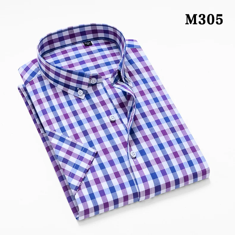 Качественная Хлопковая мужская рубашка высокого качества с короткими рукавами, модная клетчатая брендовая одежда с цветочным принтом, мужская повседневная рубашка - Цвет: 305