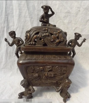 

005294 1" Chinese Bronze Dragon Head Statue Boy Kid Child Shou Incense Burner Censer (A 0319 discount 35%)