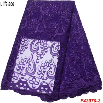 

African lace fabric Purple color 2019 High Quality Tulle Mesh Lace Fabrics French Net Lace For sewing wedding dress F4-2070