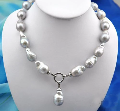 

18.5" 14x22mm baroque gray reborn keshi pearl necklace pendant