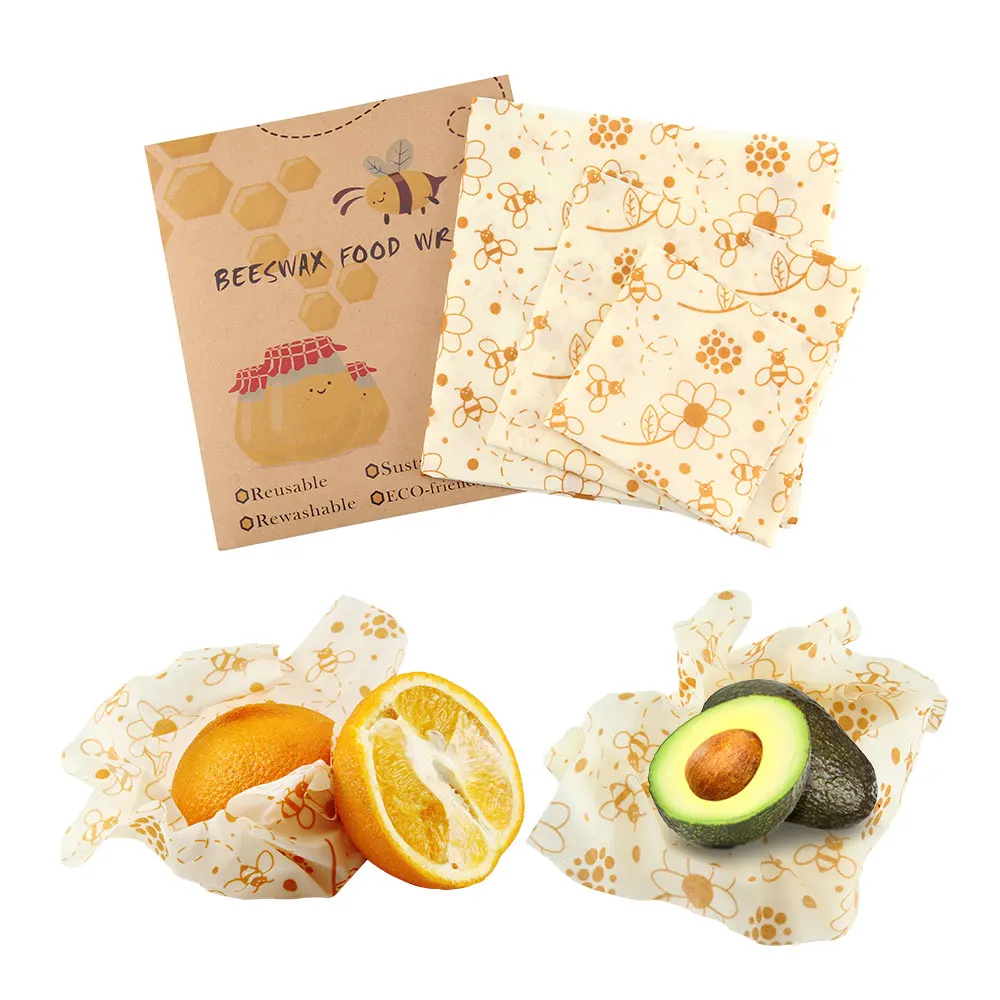 

Zero Waste 3Pcs Reusable Beeswax Cloth Saran Wrap Food Fresh Keeping Bag Lid Cover Stretch Food Beeswax Wrap Kitchen Tools
