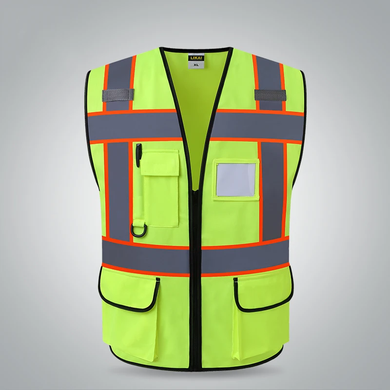 

Two tone yellow reflective vest with pockets work uniform safety workwear