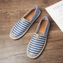 Espadrilles Men Loafers 2019 Summer Navy Striped Canvas Men's Shoes Casual Soft-soled Hemp Shoes Slip on Men's Driving Shoes veowalk striped women casual cotton cloth loafers handmade slip on ladies thick hemp soled canvas flat shoes zapato mujer