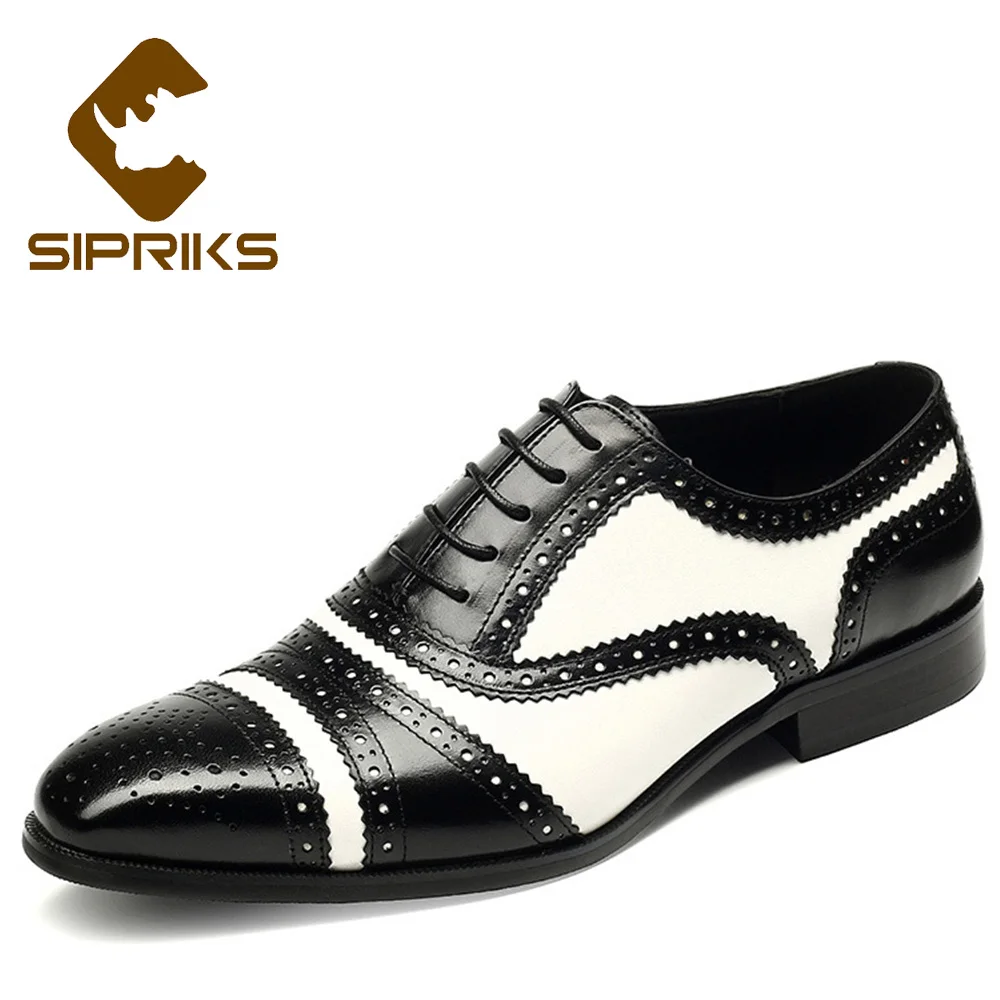 Sipriks Unique Designer Mens Full Brogue Shoes Elegant Spectator Shoes Mens Black White Dress ...