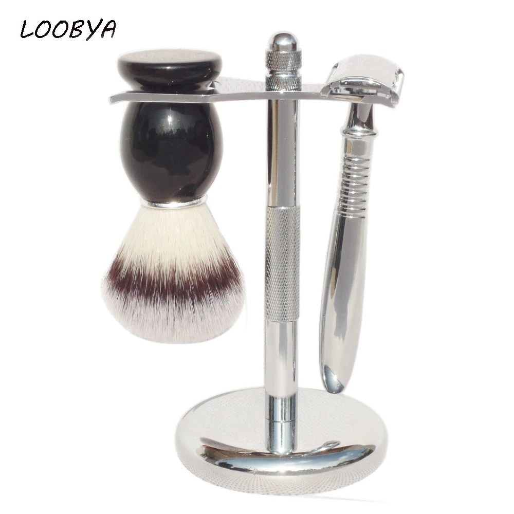 

3pc/set Stainless Steel Barber Safety Razor Set with Shaving Brush Stand Holder