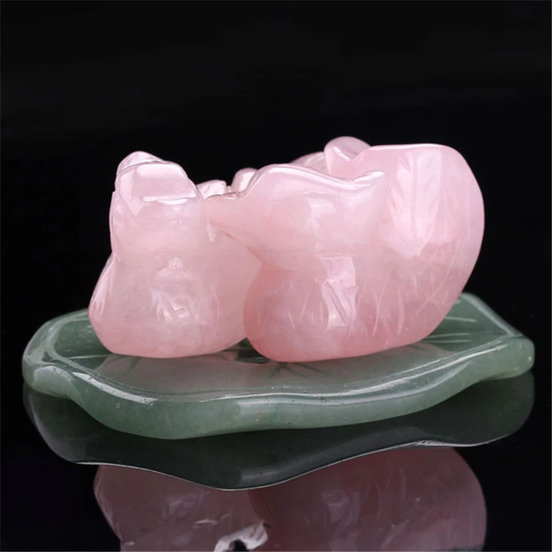 

JOVIVI Hot Style 1 Set Natural Rose Quartz Stone Mandarin Ducks Love Birds in Lotus Figurine Male Female For Lover Couple