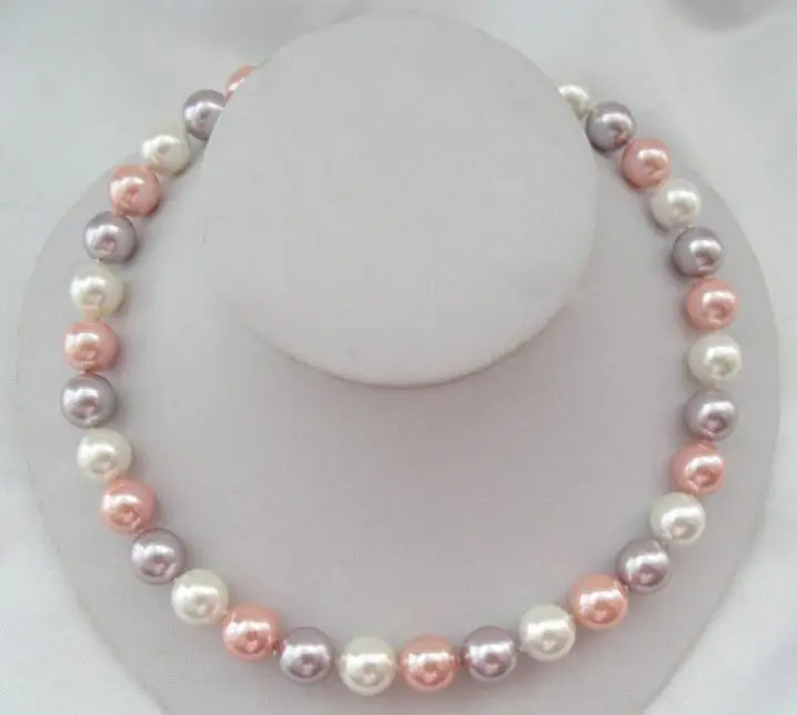 

Long 18" 36" 8mm Multicolor Shell Pearl Necklace+Earring Set
