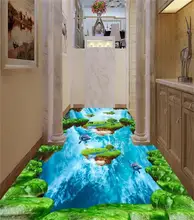 3d pvc flooring custom photo mural picture wall sticker 3d lawn falls Sea Island floor painting room wallpaper for walls 3d