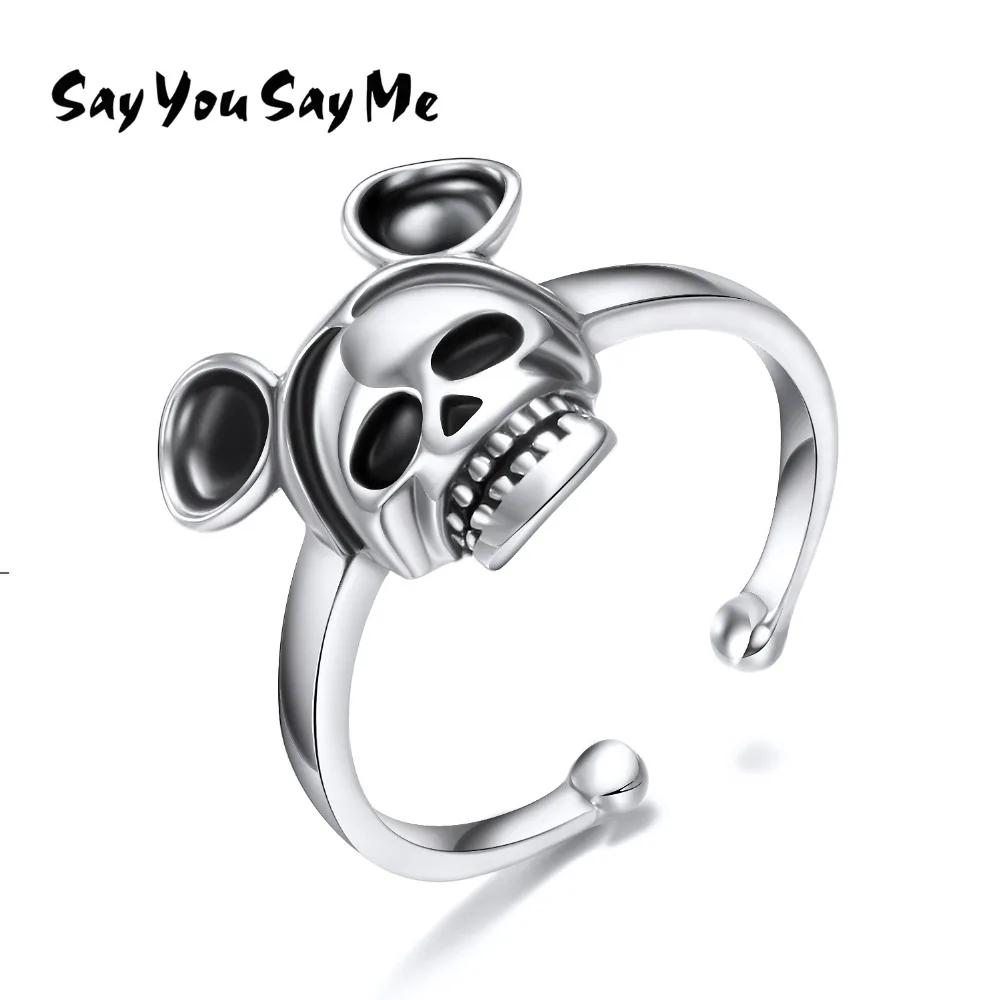 

Skull 925 Sterling Silver Rings Wholesale Cool Party Punk Skeleton Open Rings Cuff 2018 New Arrival Best Gift Say You Say Me
